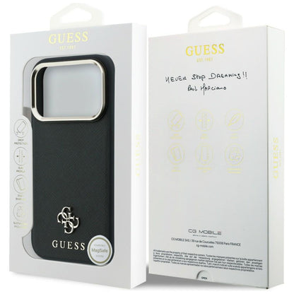MagSafe Case for Apple iPhone 18 Pro Max / 17 Pro Max, Guess, Saffiano Small 4G Classic, Black