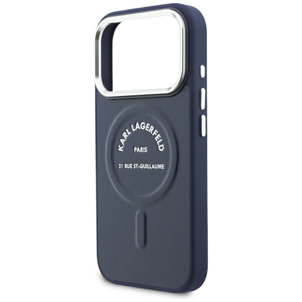 MagSafe Case for Apple iPhone 18 Pro Max / 17 Pro Max, Karl Lagerfeld, Embossed Open Ring RSG Logo, Blue