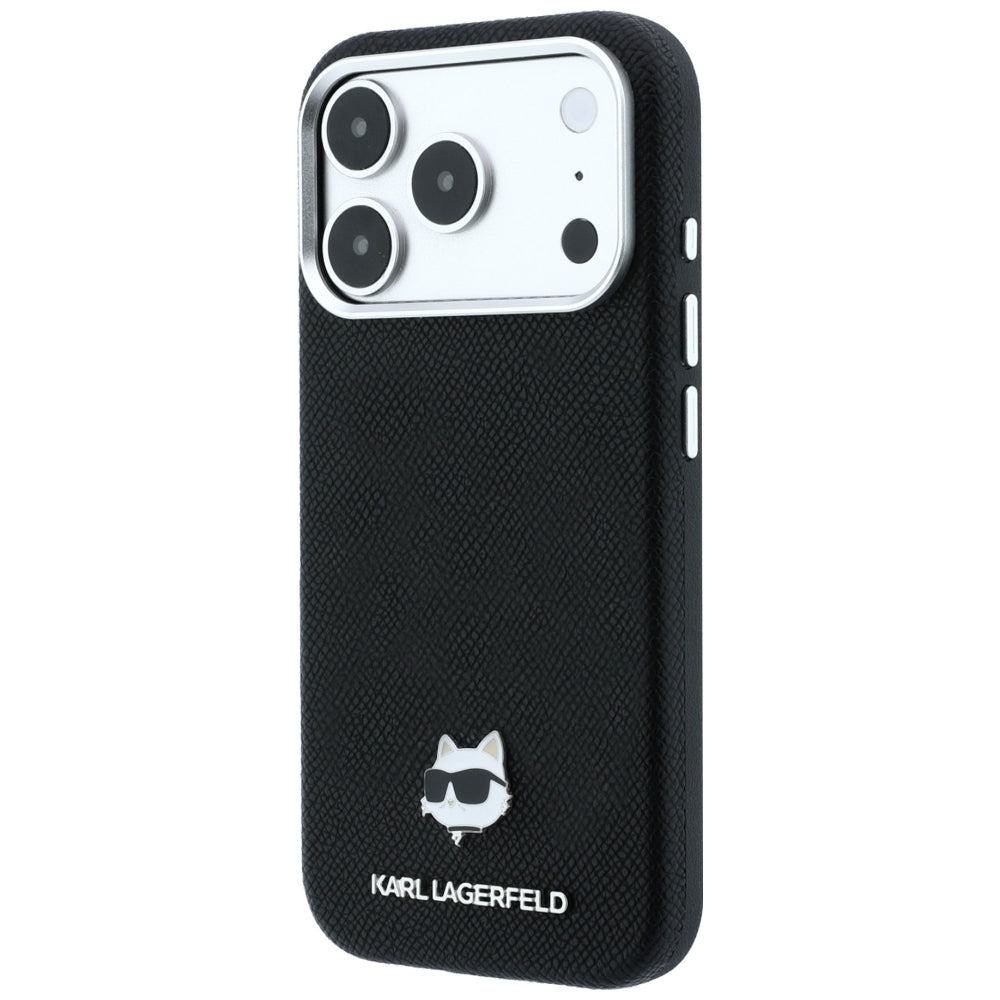 MagSafe-Hülle für Apple iPhone 18 Pro Max / 17 Pro Max, Karl Lagerfeld, Grained Choupette Head Metal, Schwarz