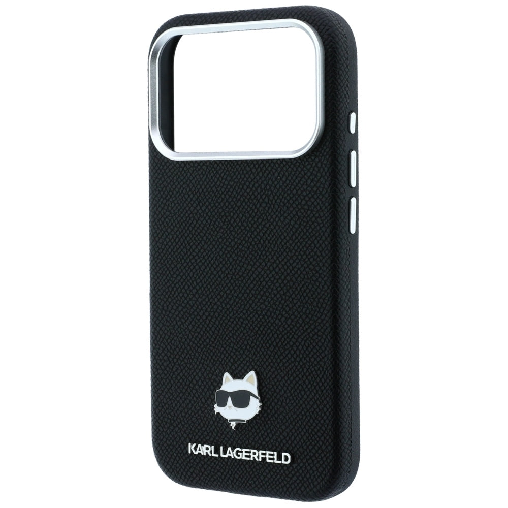 MagSafe-Hülle für Apple iPhone 18 Pro Max / 17 Pro Max, Karl Lagerfeld, Grained Choupette Head Metal, Schwarz