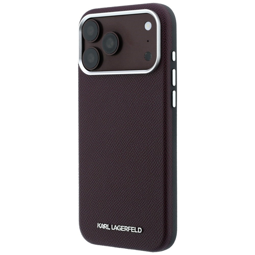 MagSafe Case for Apple iPhone 18 Pro Max / 17 Pro Max, Karl Lagerfeld, Grained Elongated Logo, Burgundy