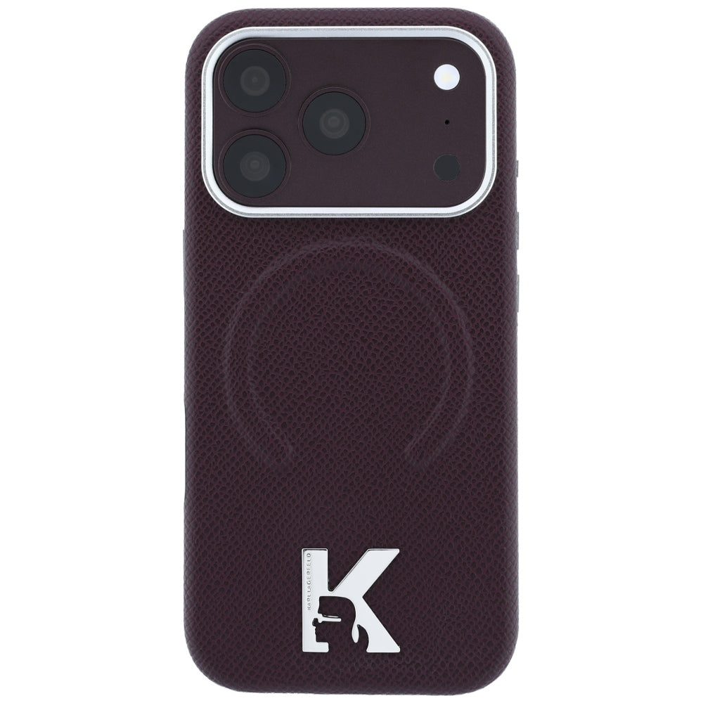 MagSafe Case for Apple iPhone 18 Pro Max / 17 Pro Max, Karl Lagerfeld, Grained Embossed Ring, Burgundy