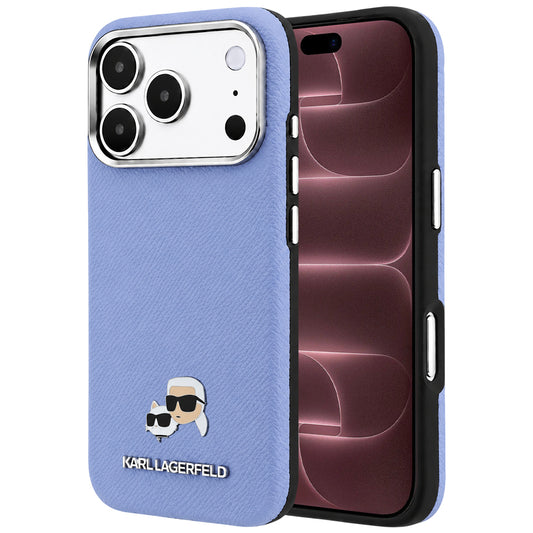 MagSafe-Hülle für Apple iPhone 18 Pro Max / 17 Pro Max, Karl Lagerfeld, Grained Karl & Choupette Head's Metal, Blau