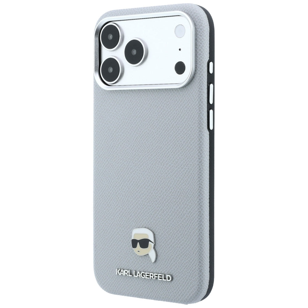 MagSafe-Hülle für Apple iPhone 18 Pro Max / 17 Pro Max, Karl Lagerfeld, genarbtes Karl Head's Metal, Grau