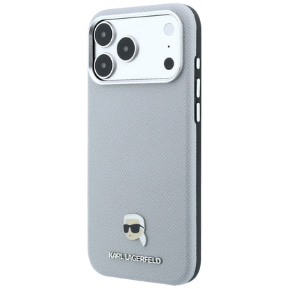 MagSafe-Hülle für Apple iPhone 18 Pro Max / 17 Pro Max, Karl Lagerfeld, genarbtes Karl Head's Metal, Grau