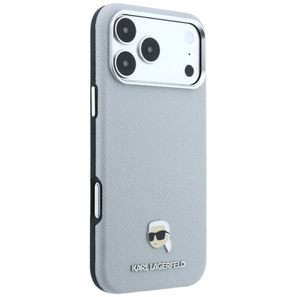 MagSafe-Hülle für Apple iPhone 18 Pro Max / 17 Pro Max, Karl Lagerfeld, genarbtes Karl Head's Metal, Grau