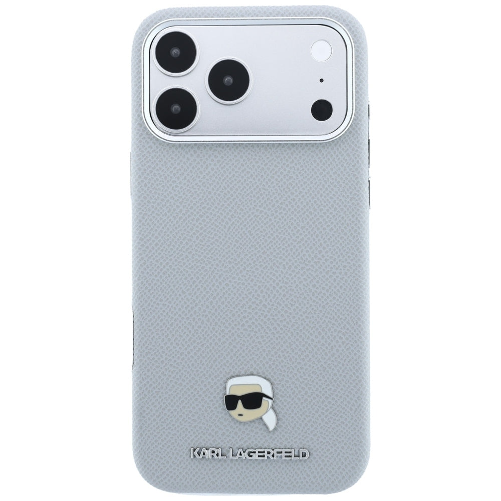 MagSafe-Hülle für Apple iPhone 18 Pro Max / 17 Pro Max, Karl Lagerfeld, genarbtes Karl Head's Metal, Grau