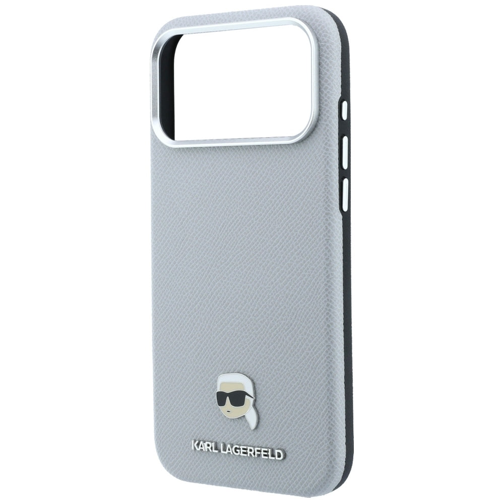 MagSafe-Hülle für Apple iPhone 18 Pro Max / 17 Pro Max, Karl Lagerfeld, genarbtes Karl Head's Metal, Grau