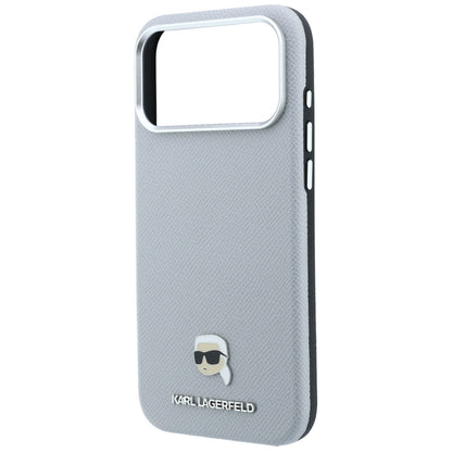 MagSafe-Hülle für Apple iPhone 18 Pro Max / 17 Pro Max, Karl Lagerfeld, genarbtes Karl Head's Metal, Grau