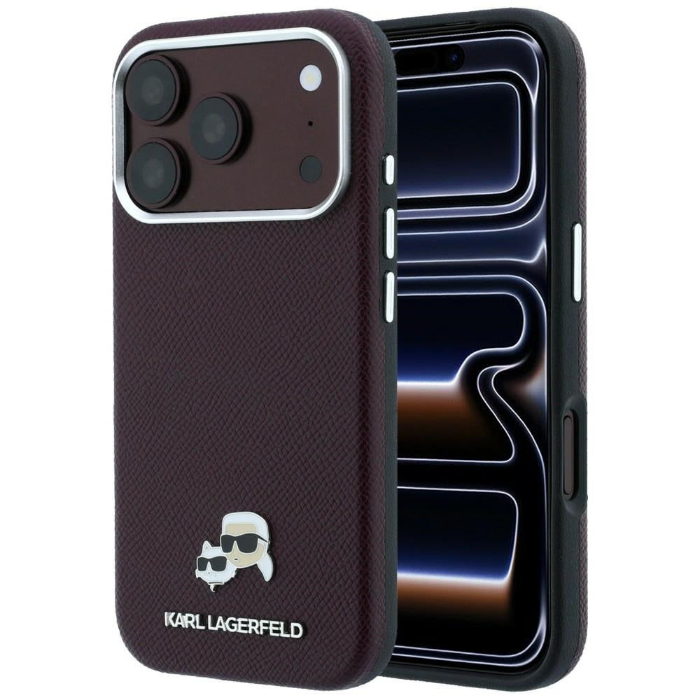 MagSafe-Hülle für Apple iPhone 18 Pro Max / 17 Pro Max, Karl Lagerfeld, Grained KC Heads, Weinrot