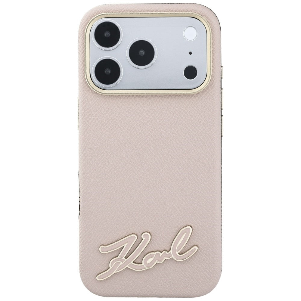 MagSafe Case for Apple iPhone 18 Pro Max / 17 Pro Max, Karl Lagerfeld, Grained Resin Sign Logo, Pink