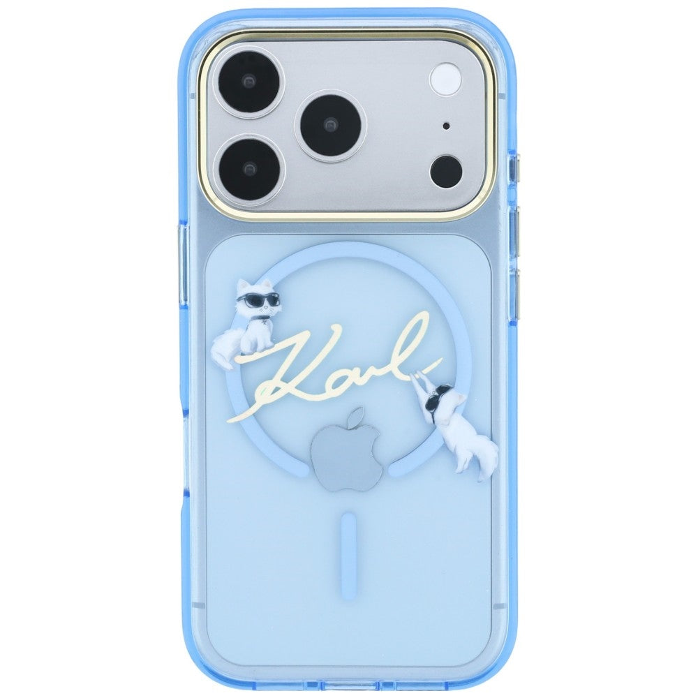 MagSafe-Hülle für Apple iPhone 18 Pro Max / 17 Pro Max, Karl Lagerfeld, IML Choupette Karl Script Logo, Blau
