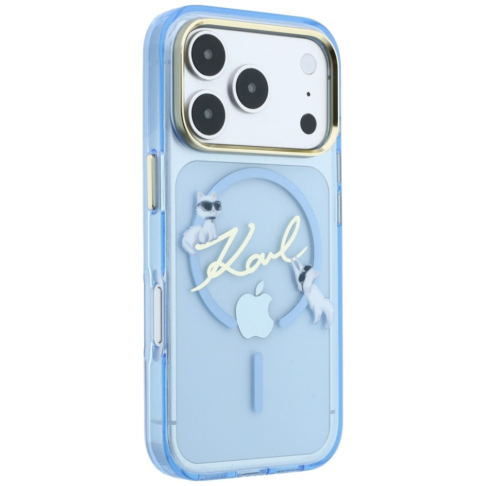 MagSafe-Hülle für Apple iPhone 18 Pro Max / 17 Pro Max, Karl Lagerfeld, IML Choupette Karl Script Logo, Blau