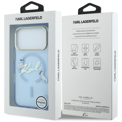 MagSafe-Hülle für Apple iPhone 18 Pro Max / 17 Pro Max, Karl Lagerfeld, IML Choupette Karl Script Logo, Blau