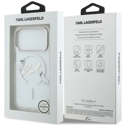 MagSafe-Hülle für Apple iPhone 18 Pro Max / 17 Pro Max, Karl Lagerfeld, IML Choupette Karl Script Logo, Transparent