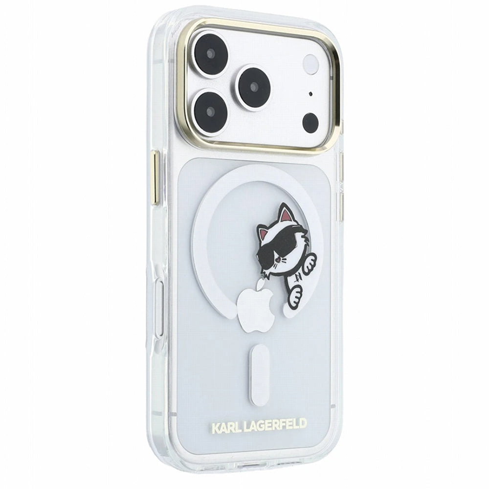 MagSafe-Hülle für Apple iPhone 18 Pro Max / 17 Pro Max, Karl Lagerfeld, IML Peekaboo Print und Metallrahmen, Transparent