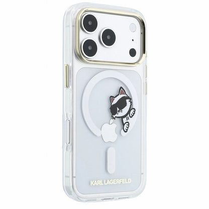 MagSafe-Hülle für Apple iPhone 18 Pro Max / 17 Pro Max, Karl Lagerfeld, IML Peekaboo Print und Metallrahmen, Transparent
