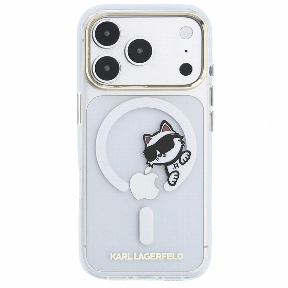 MagSafe-Hülle für Apple iPhone 18 Pro Max / 17 Pro Max, Karl Lagerfeld, IML Peekaboo Print und Metallrahmen, Transparent