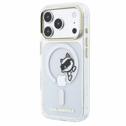 MagSafe-Hülle für Apple iPhone 18 Pro Max / 17 Pro Max, Karl Lagerfeld, IML Peekaboo Print und Metallrahmen, Transparent
