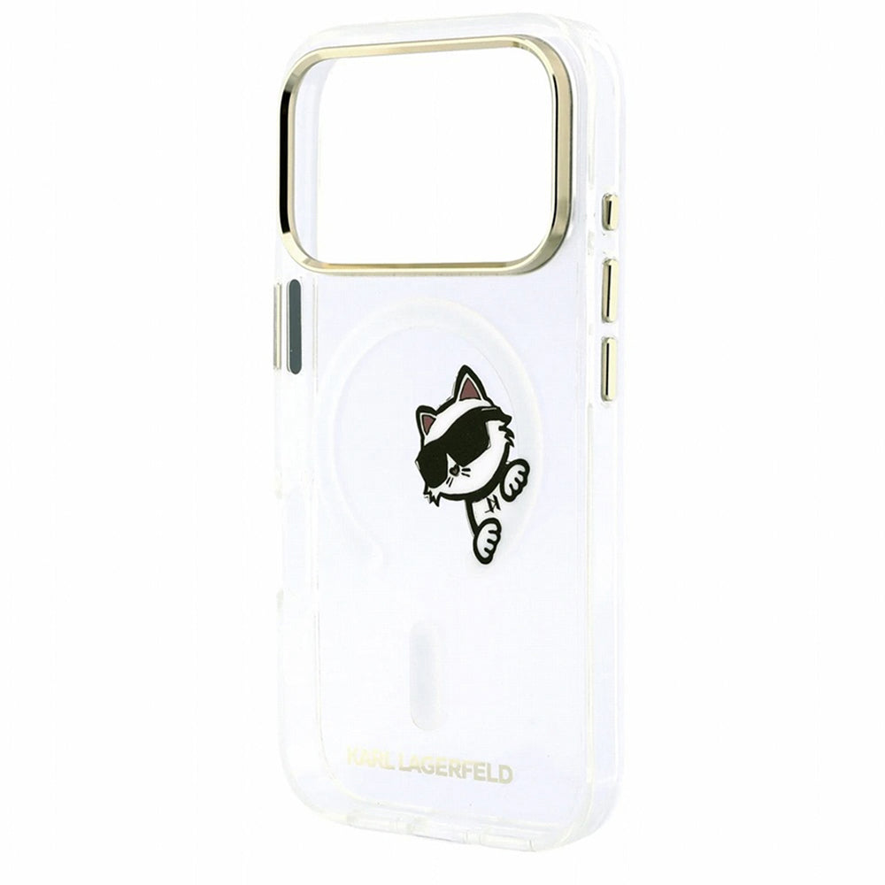 MagSafe-Hülle für Apple iPhone 18 Pro Max / 17 Pro Max, Karl Lagerfeld, IML Peekaboo Print und Metallrahmen, Transparent