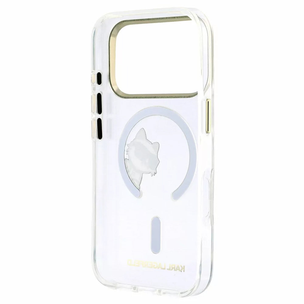 MagSafe-Hülle für Apple iPhone 18 Pro Max / 17 Pro Max, Karl Lagerfeld, IML Peekaboo Print und Metallrahmen, Transparent