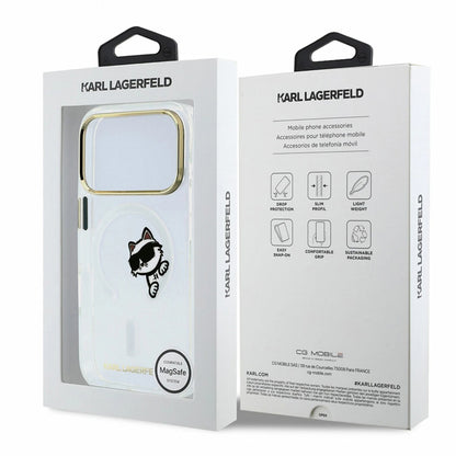 MagSafe-Hülle für Apple iPhone 18 Pro Max / 17 Pro Max, Karl Lagerfeld, IML Peekaboo Print und Metallrahmen, Transparent