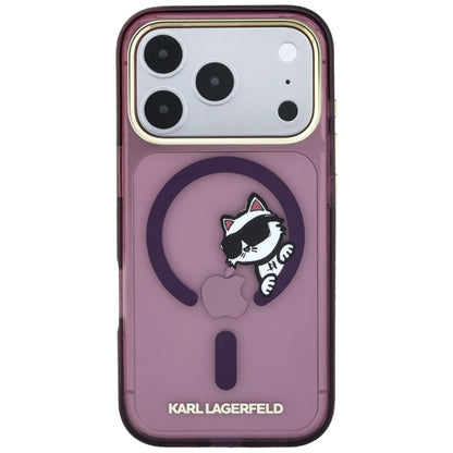 MagSafe-Hülle für Apple iPhone 18 Pro Max / 17 Pro Max, Karl Lagerfeld, IML Peekaboo Print und Metallrahmen, Weinrot