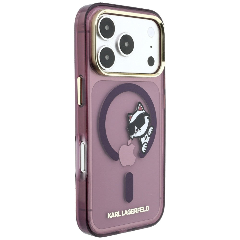 MagSafe-Hülle für Apple iPhone 18 Pro Max / 17 Pro Max, Karl Lagerfeld, IML Peekaboo Print und Metallrahmen, Weinrot