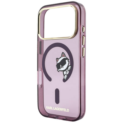 MagSafe-Hülle für Apple iPhone 18 Pro Max / 17 Pro Max, Karl Lagerfeld, IML Peekaboo Print und Metallrahmen, Weinrot