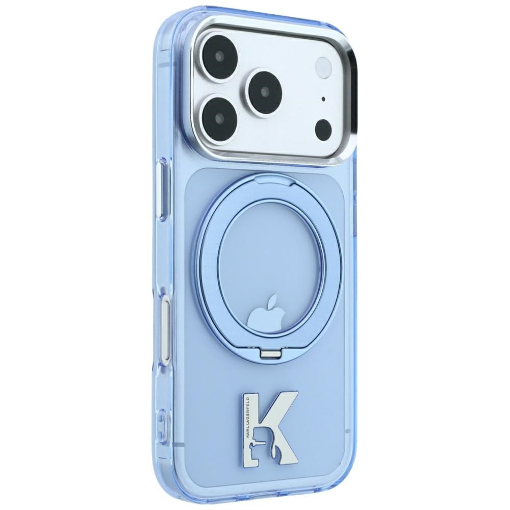 MagSafe-Hülle für Apple iPhone 18 Pro Max / 17 Pro Max, Karl Lagerfeld, IML Ring Stand Kameo Metall, Blau