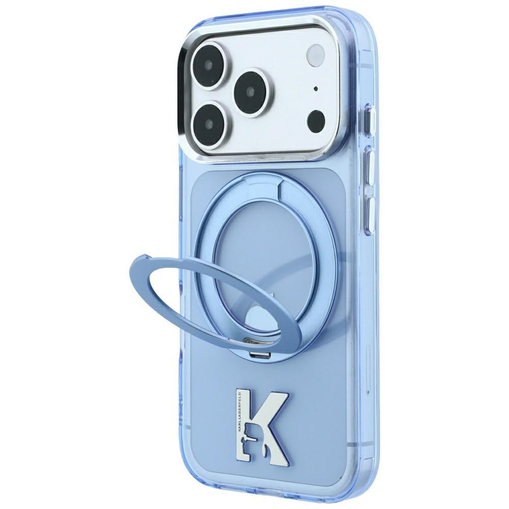MagSafe-Hülle für Apple iPhone 18 Pro Max / 17 Pro Max, Karl Lagerfeld, IML Ring Stand Kameo Metall, Blau