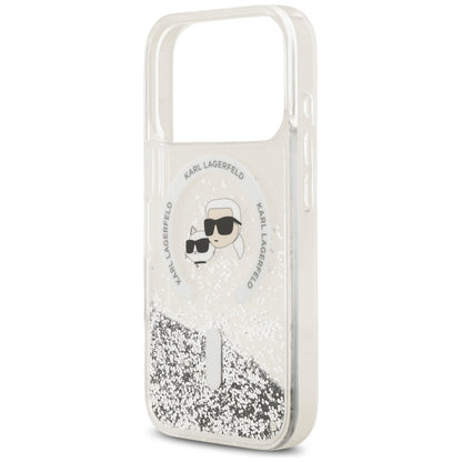 MagSafe Case for Apple iPhone 18 Pro Max / 17 Pro Max, Karl Lagerfeld, Liquid Glitter Karl & Choupette Head's, Transparent