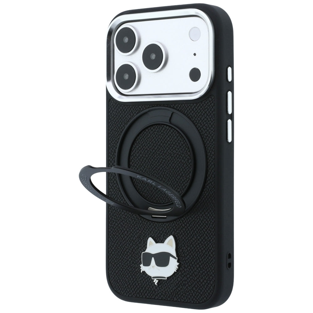 MagSafe-Hülle für Apple iPhone 18 Pro Max / 17 Pro Max, Karl Lagerfeld, Ring Stand 360 Choupette Pin, Schwarz