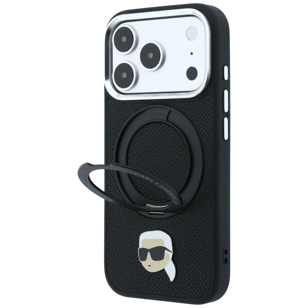 MagSafe-Hülle für Apple iPhone 18 Pro Max / 17 Pro Max, Karl Lagerfeld, Ring Stand 360 Karl Pin, Schwarz