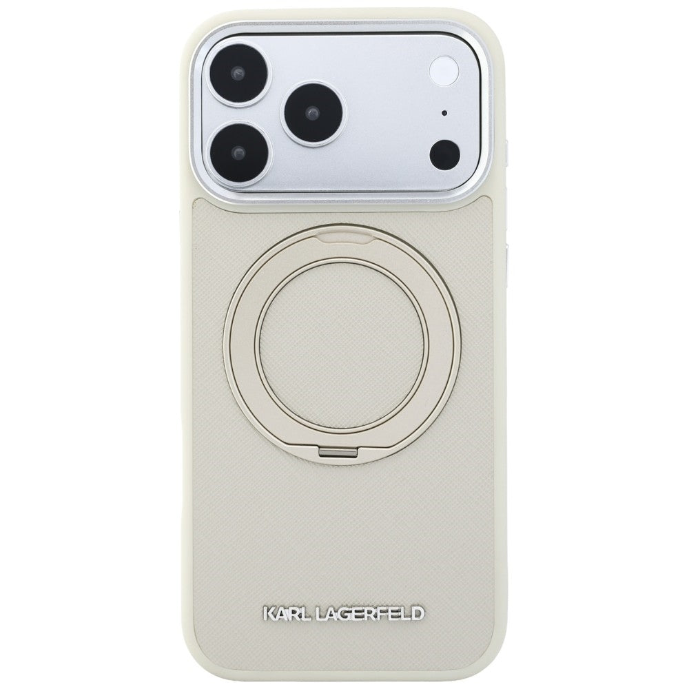 MagSafe Case for Apple iPhone 18 Pro Max / 17 Pro Max, Karl Lagerfeld, Ring Stand 360 Saffiano, Beige