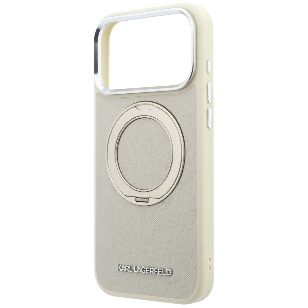 MagSafe Case for Apple iPhone 18 Pro Max / 17 Pro Max, Karl Lagerfeld, Ring Stand 360 Saffiano, Beige