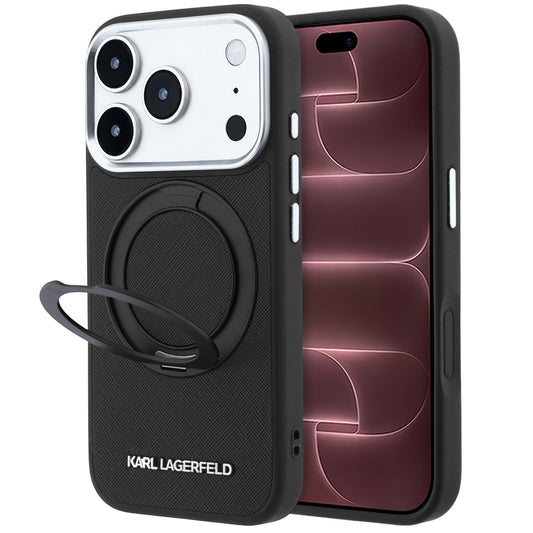 MagSafe-Hülle für Apple iPhone 18 Pro Max / 17 Pro Max, Karl Lagerfeld, Ring Stand 360 Saffiano, Schwarz