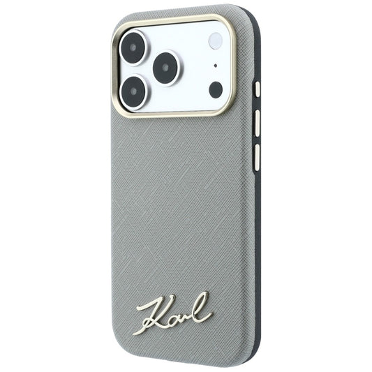 MagSafe-Hülle für Apple iPhone 18 Pro Max / 17 Pro Max, Karl Lagerfeld, Saffiano Small Script Metall-Logo, Beige