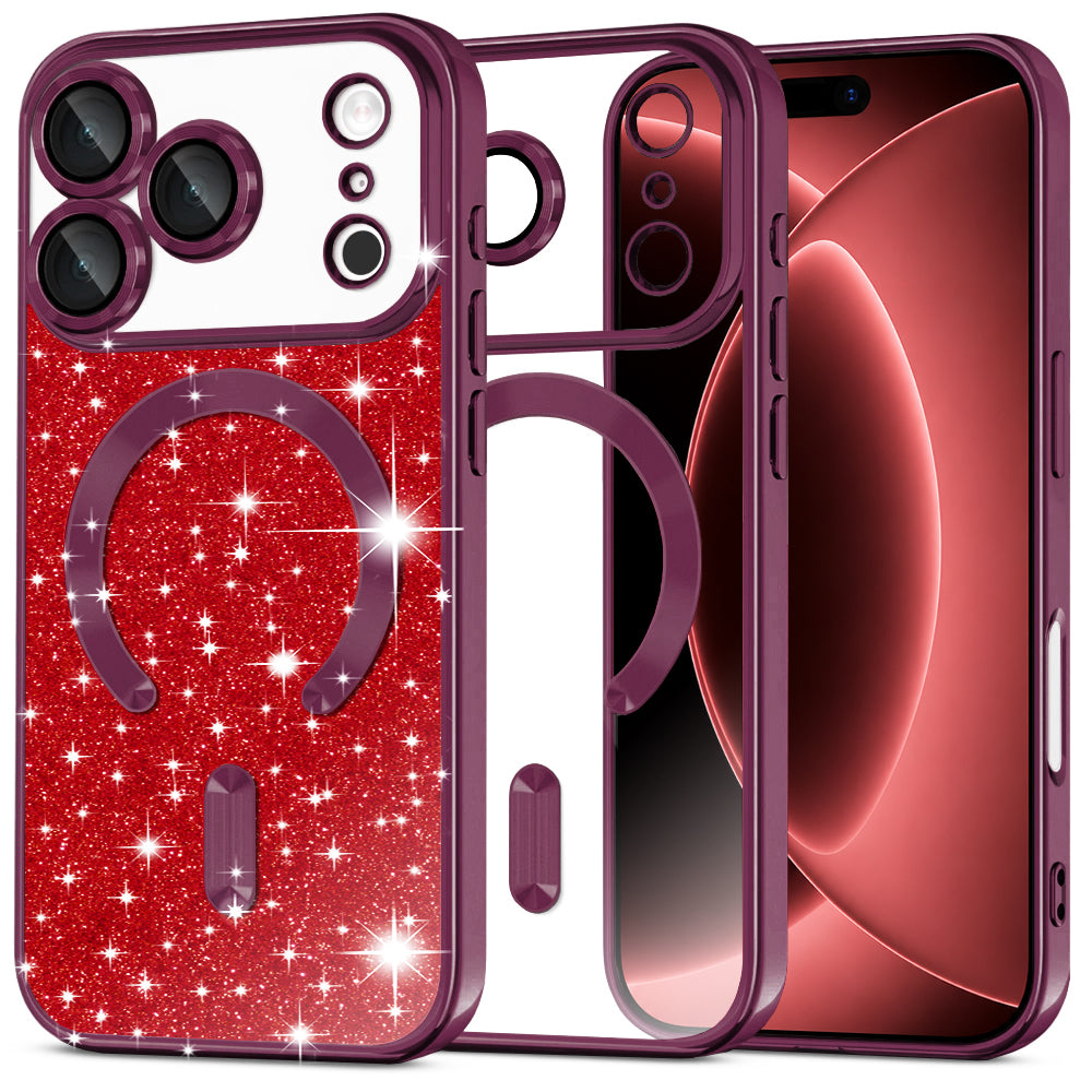 MagSafe-Hülle für Apple iPhone 18 Pro Max / 17 Pro Max, Techsuit, Luxury Glitter, Dunkelweinrot