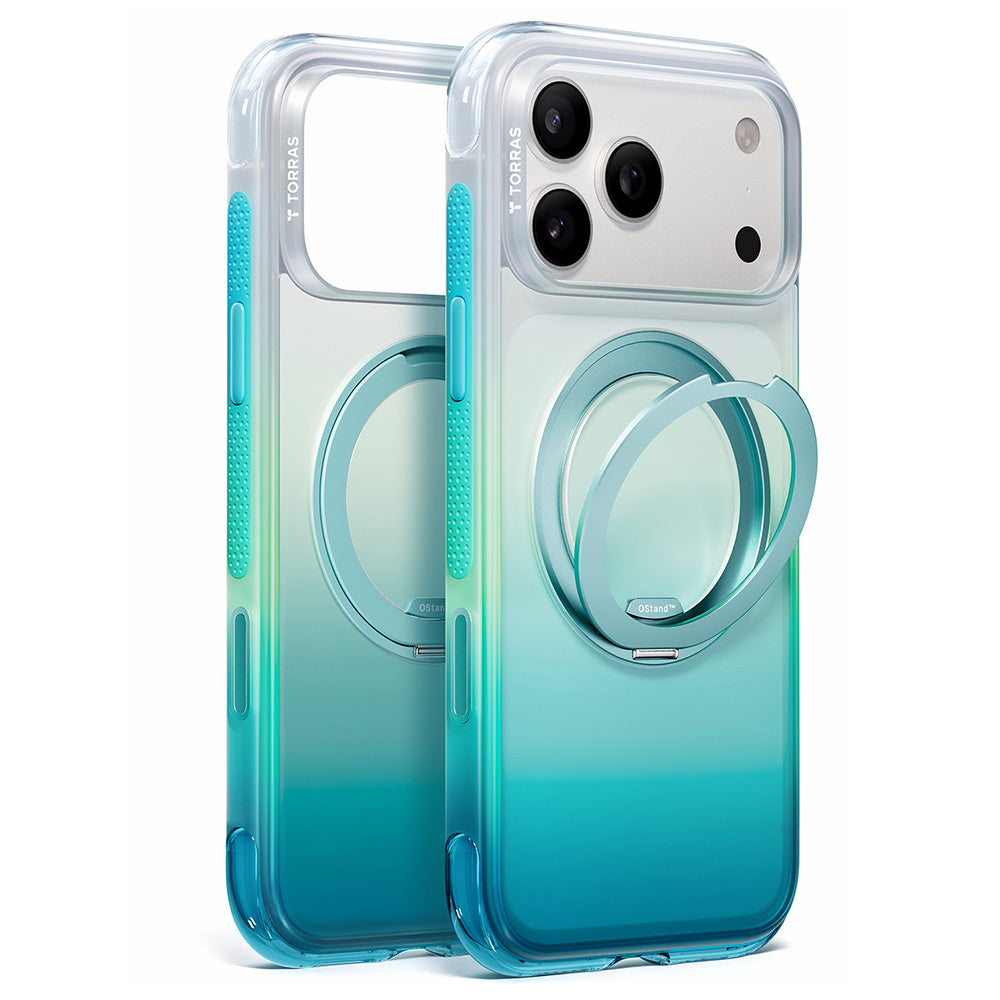 MagSafe-Hülle für Apple iPhone 18 Pro Max / 17 Pro Max, Torras, Ostand O3 Air Gradient, Grün Blau