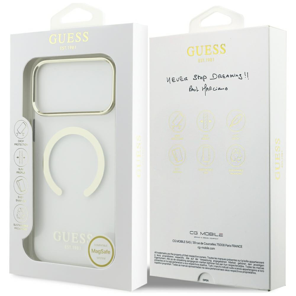 MagSafe Case for Apple iPhone 18 Pro Max, Guess, Metal Outline, Gold
