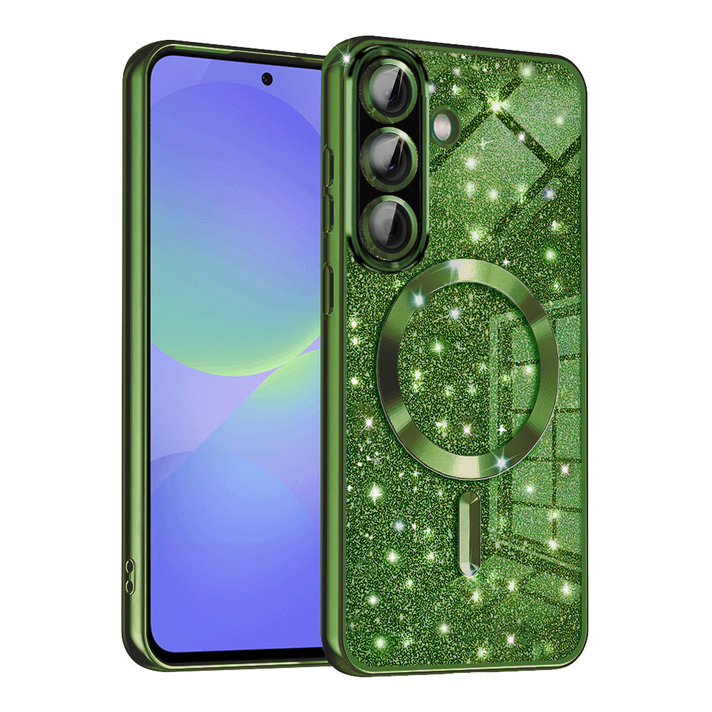 MagSafe Case for Samsung Galaxy A56 A566 / A36 A366, Techsuit, Luxury Glitter, Dark Green