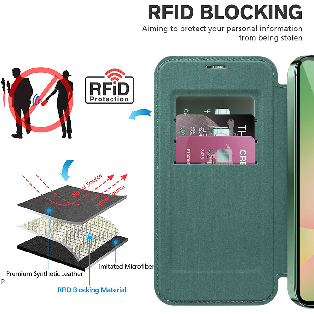 MagSafe Hülle für Samsung Galaxy A57 5G, Techsuit, SmartMag Book, Grün