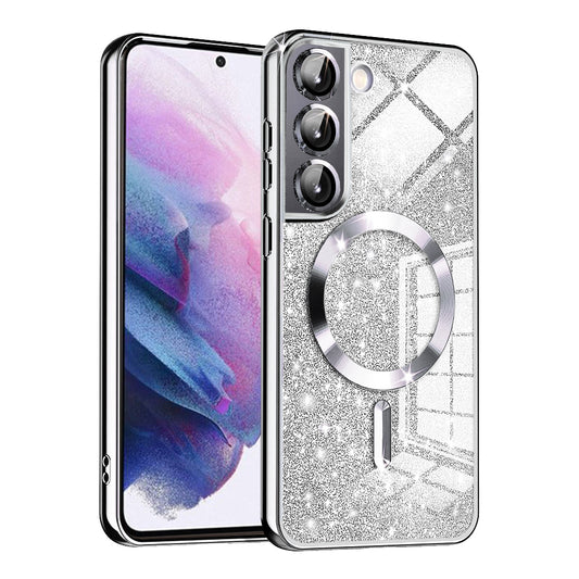 MagSafe-Hülle für Samsung Galaxy S21 5G G991, Techsuit, Luxury Glitter, Silber