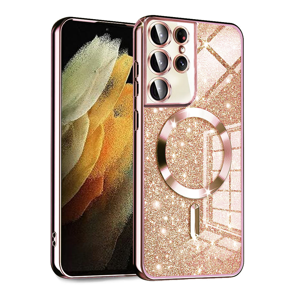 MagSafe-Hülle für Samsung Galaxy S21 Ultra 5G G998, Techsuit, Luxury Glitter, Roségold