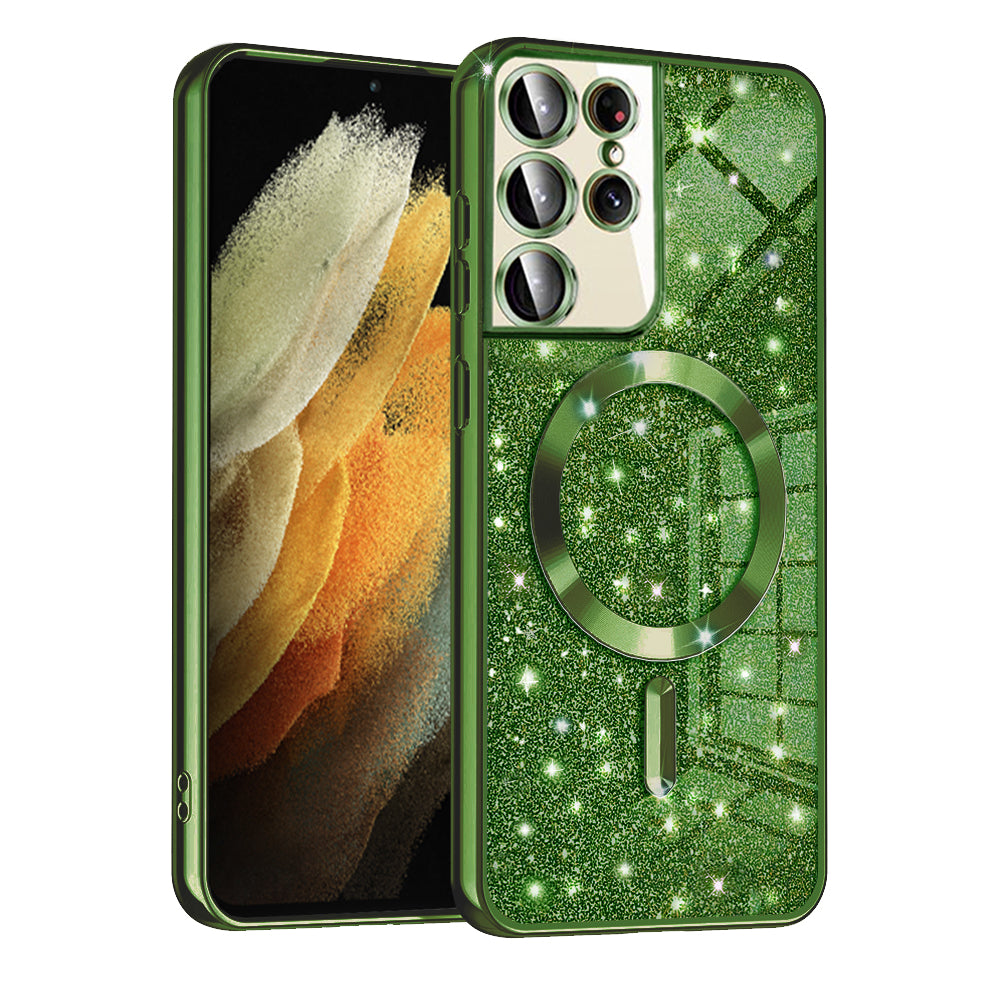 MagSafe-Hülle für Samsung Galaxy S21 Ultra 5G G998, Techsuit, Luxury Glitter, Dunkelgrün