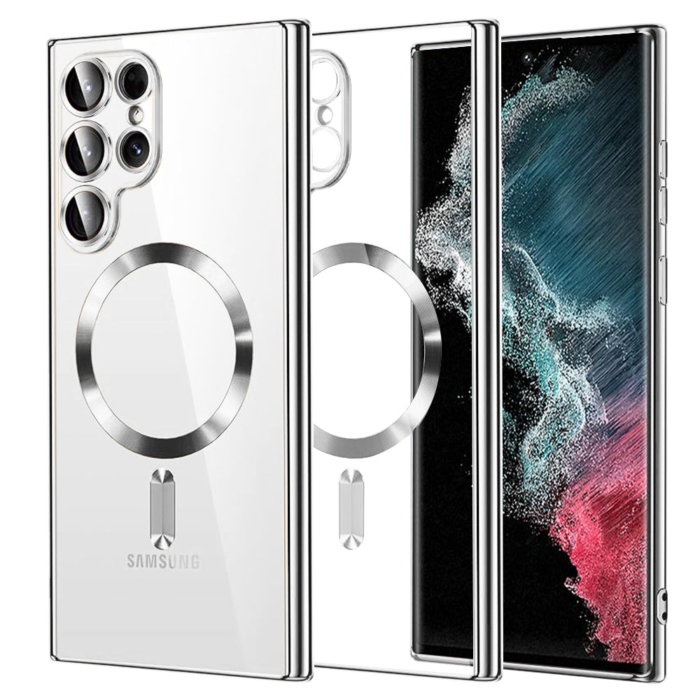 MagSafe Case for Samsung Galaxy S22 Ultra 5G S908, Techsuit, Luxury Crystal, Silver