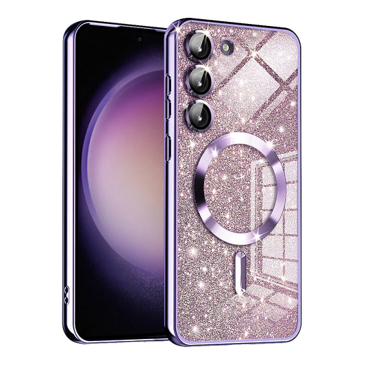 MagSafe-Hülle für Samsung Galaxy S23+ S916, Techsuit, Luxury Glitter, Hellviolett