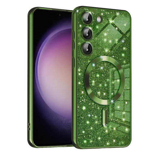 MagSafe-Hülle für Samsung Galaxy S23+ S916, Techsuit, Luxury Glitter, Dunkelgrün