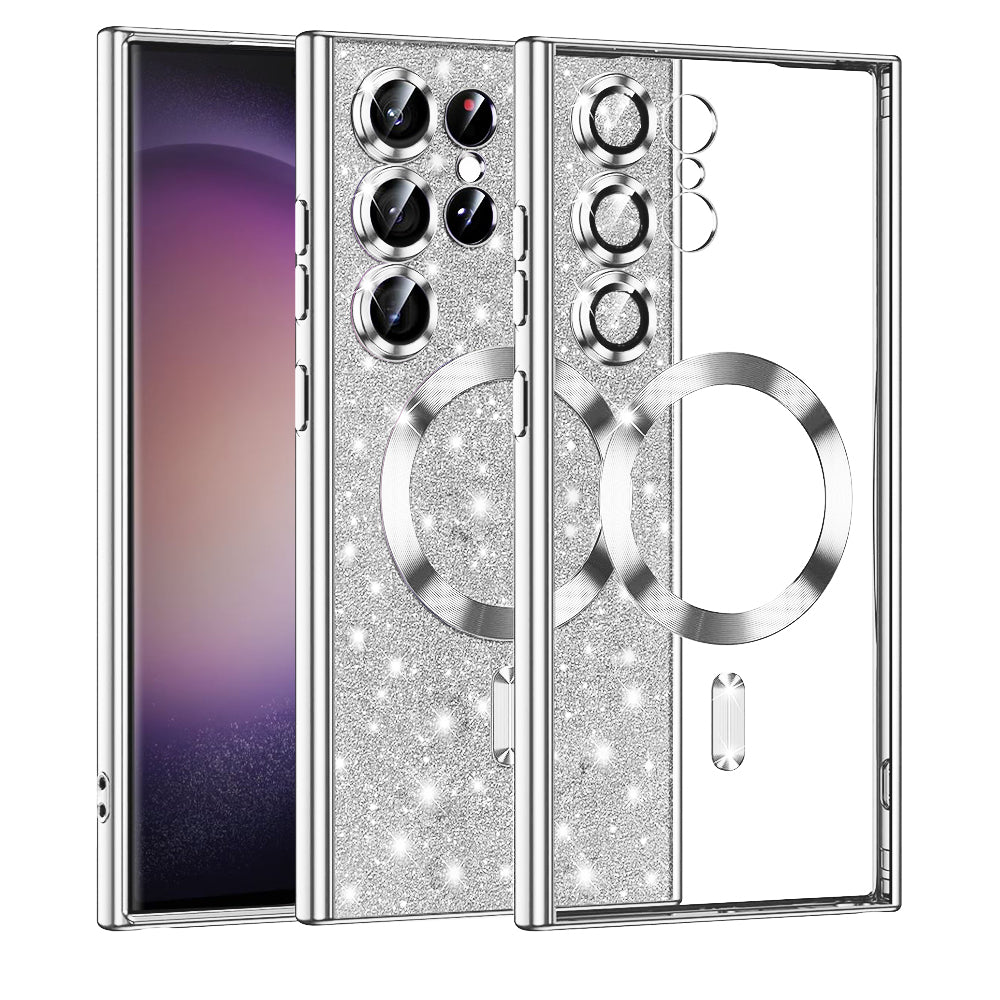 MagSafe-Hülle für Samsung Galaxy S23 Ultra S918, Techsuit, Luxury Glitter, Silber